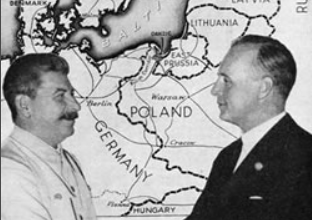 Staline et Ribbentrop sur fond de carte européenne