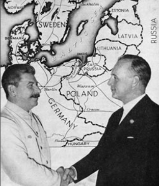 Staline et Ribbentrop sur fond de carte européenne